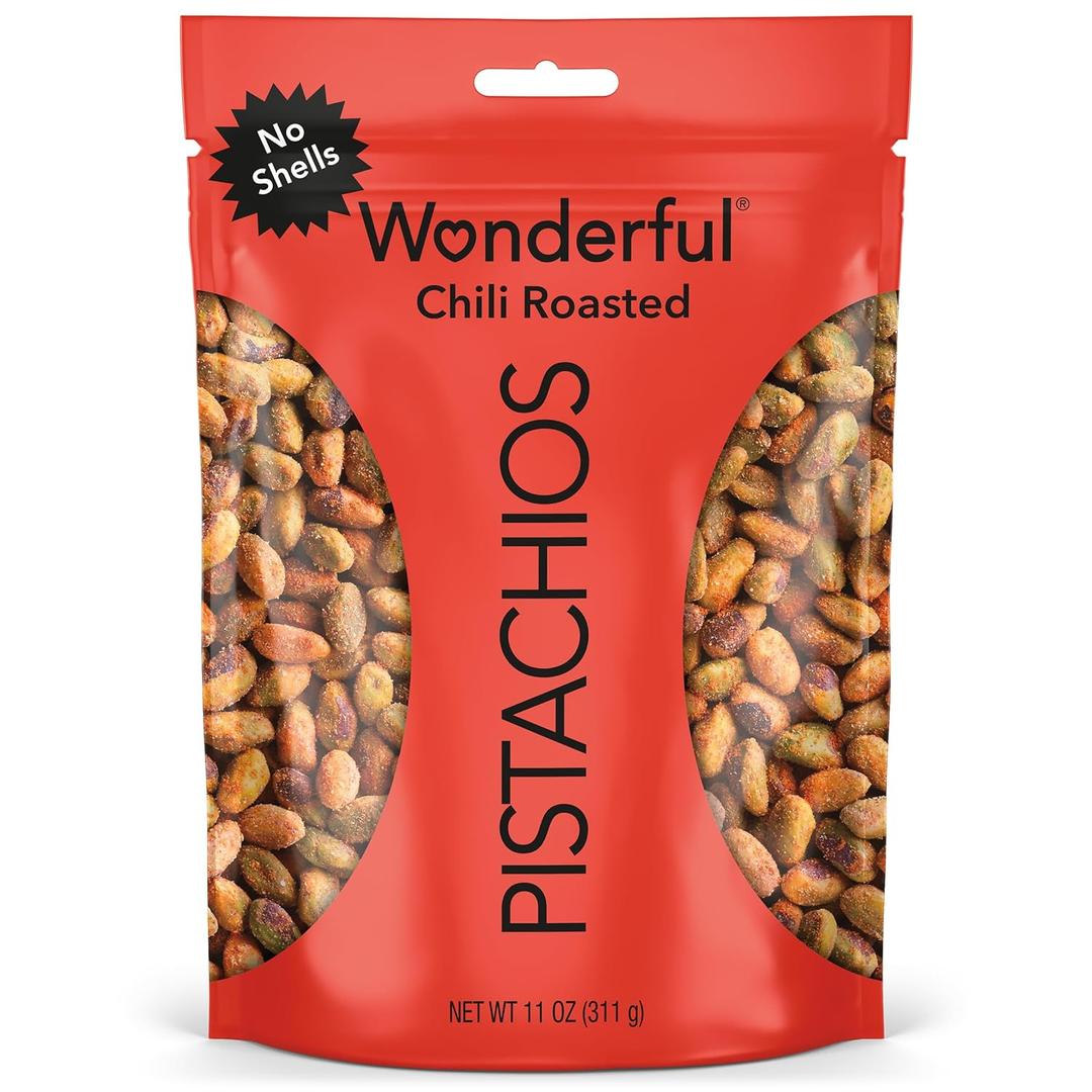 Wonderful Pistachios No Shells, Chili Roasted Nuts, 11 Ounce Resealable Bag, Protein Snacks, Gluten Free College Snacks, Healthy Snacks for Adults (EXP 04/17/27)