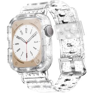 Blingbrione Clear Band Compatible Apple Watch Women 42mm Men,Transparent Jelly Soprt Strap with Cover Case Protector for iWatch Series 11 10 9 8 7 6 5 4 3 2 1 SE Clear Glitter