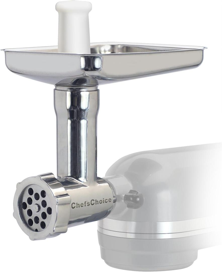 Chef'sChoice 797 Premium Stainless Steel Food Grinder Attachment Designer for KitchenAid Stand Mixers Includes Three Grinder Plates, Silver
