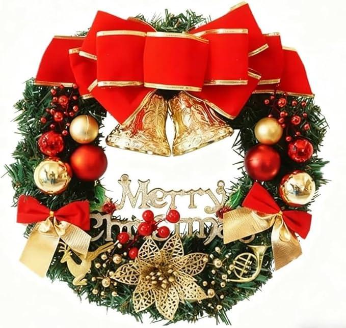 30cm Christmas Garland Wreath,Merry Xmas Front Door Ornament,Decorative Hanging Ornament Window Door Wreath for Party Holiday Décor