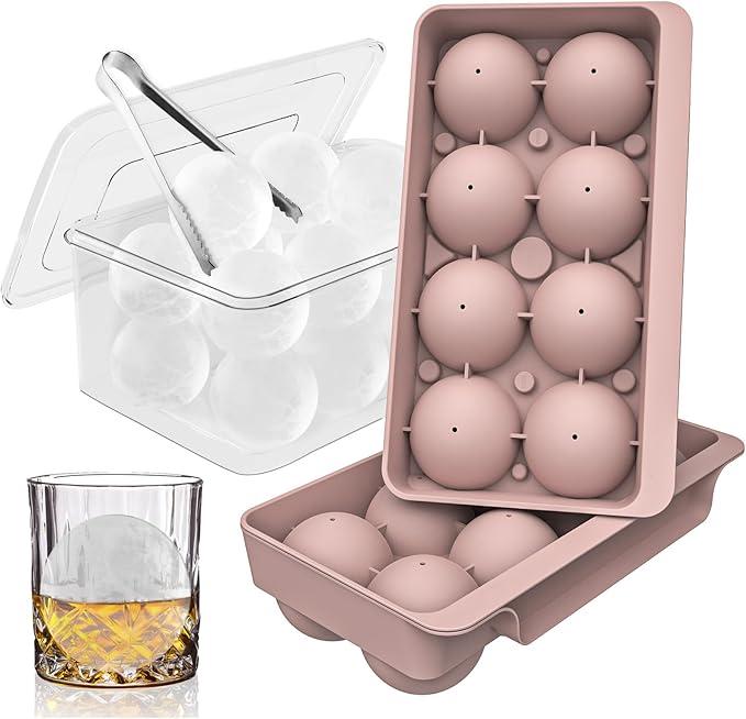 WIBIMEN Large Ice Cube Molds, Big Round Whiskey Ice Cube Trays for Freezer, Easy to Fill & Release, Whiskey Bourbon Cocktail(2.5In*8 Balls Pink/2 Pack)