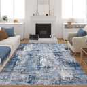 8'x10' Rug Washable Boho Rug Soft Large Area Rug Non-Slip Non-Shedding Faux Wool Vintage Rug for Living Room, Farmhouse, Dining Room, Indoor, Kids Playroom, Blue