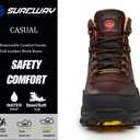 SUREWAY Men's 6" Soft/Steel Toe Heavy Duty Waterproof Work Boot - Leather,Lace Up,Oil/Slip Resistant Dual-Density Comfortable Outsole,EH Construction Industrial Ankle Safety Men Work Boots (Brown)