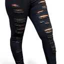 Women's Ripped Skinny Jeans Slim Fit Stretch High Waisted Butt Lift Tummy Control Distressed Denim Pants (X-Large, Black)