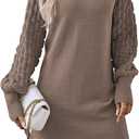 HUUSA Winter Dresses for Women 2025 Fall Puff Long Sleeve Sweaters Loose Mock Neck Outfits Sexy Mini Dress Going Out (Brown, L)