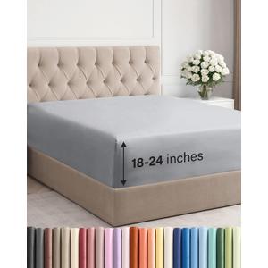 Extra Deep Cal King Fitted Sheet - Hotel Luxury Single Fitted Sheet Only - Easily Fits 18 inch to 24 inch Mattress - Ultra Soft, Wrinkle Free with Extra Deep Pockets - Breathable & Comfy - Steel Blue