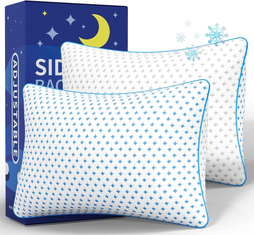 King Size Pillows Set of 2 for Sleeping, Cooling Adjustable Memory Foam Pillows, Dual Fill Design Helps Maintain Shape, Breathable Washable Cover