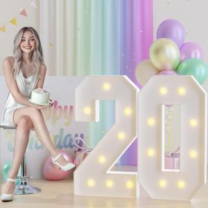 JoyMuse 3ft Marquee Numbers 20, Large Light Up Numbers 20, 20th Birthday Decorations for Girls and Boys, Yellow Light