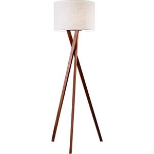 Adesso Floor Lamp with Walnut Tripod Base and White Linen Lampshade  Lamp for Bedroom, Living Room, and House Dcor, 63 x 20 (Brown and Beige)