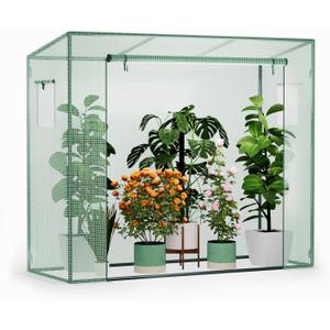 Greenhouse, Phonjoroo Lean to Small Greenhouse w/ 2 Side Windows & Zipper Rolling Door Tomato Greenhouses w/ Thicken PE Cover Outdoor Plant House Portable Small Hot House Winter Storage
