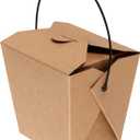 PINGEUI 100 Pack 26 oz Chinese Take Out Boxes, Brown Kraft Take Out Boxes with Handle, Leak and Grease Resistant Stackable to Go Boxes Food Container for Weddings, Party Favors, Restaurant, Unfolded