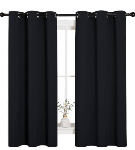 NICETOWN Pitch Black Solid Thermal Insulated Grommet Blackout Curtains/Drapes for Bedroom Window (2 Panels, 42 inches Wide by 63 inches Long, Black)