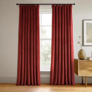 HPD Half Price Drapes Signature Blackout Velvet Curtains 96 Inch Long (1 Panel) 4-Pass Hotel Blackout Lined Window Curtains Thermal Blackout Curtains for Bedroom, Living Room, 50W x 96L, Crimson Rust