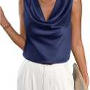 MakeMeChic Women's Satin Silk Tank Tops Cowl Neck Sleeveless Camisole Tops Dressy Shirts Cowl Blue Medium