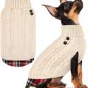 KYEESE Dog Sweater Warm Turtleneck Small Dogs Sweater with Gingham Patchwork Thick Pet Coat for Fall Winter Cold Weather Soft Pullover Dog Sweaters for Small Dogs Girl Stretchy Knitwear Cat Clothes (3# Beige)