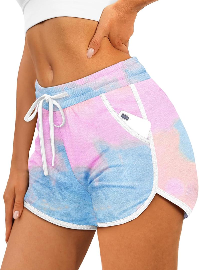 Aloodor Womens Athletic Shorts Running Dolphin Shorts with Pockets and Drawstring (M)