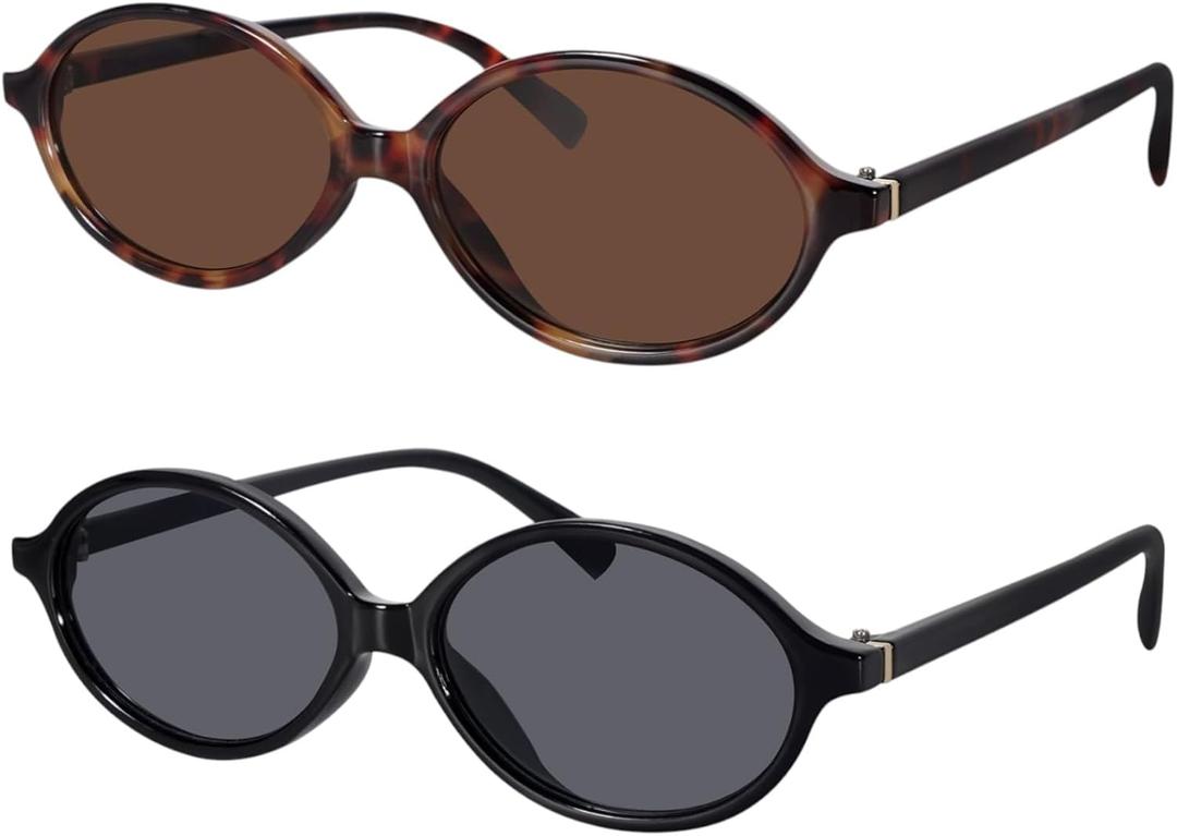 milramtob Retro Oval Sunglasses for Women Trendy Designer Small Round Glasses 90s Shades Cute (Tortoise Shell+black)