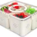 shopwithgreen Fruit Storage Containers for Fridge with Lid and Handle, Portable Fresh Produce Saver, Food Box Container with 4 Removable Colanders for Berry, Vegetable, Refrigerator Organizer Bins