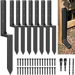 Fence Post Repair Kit - Thickened 11-Gauge Steel Anchors & Stakes for Broken/Leaning 4x4/6x6 Wood Posts (One-Piece, 8-Pack)