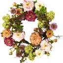 Nearly Natural 24in Artificial Peony Wreath Multicolor Faux Floral Spring Wreath for Front Door, Indoor Wall Decor, and Dining Table Centerpiece