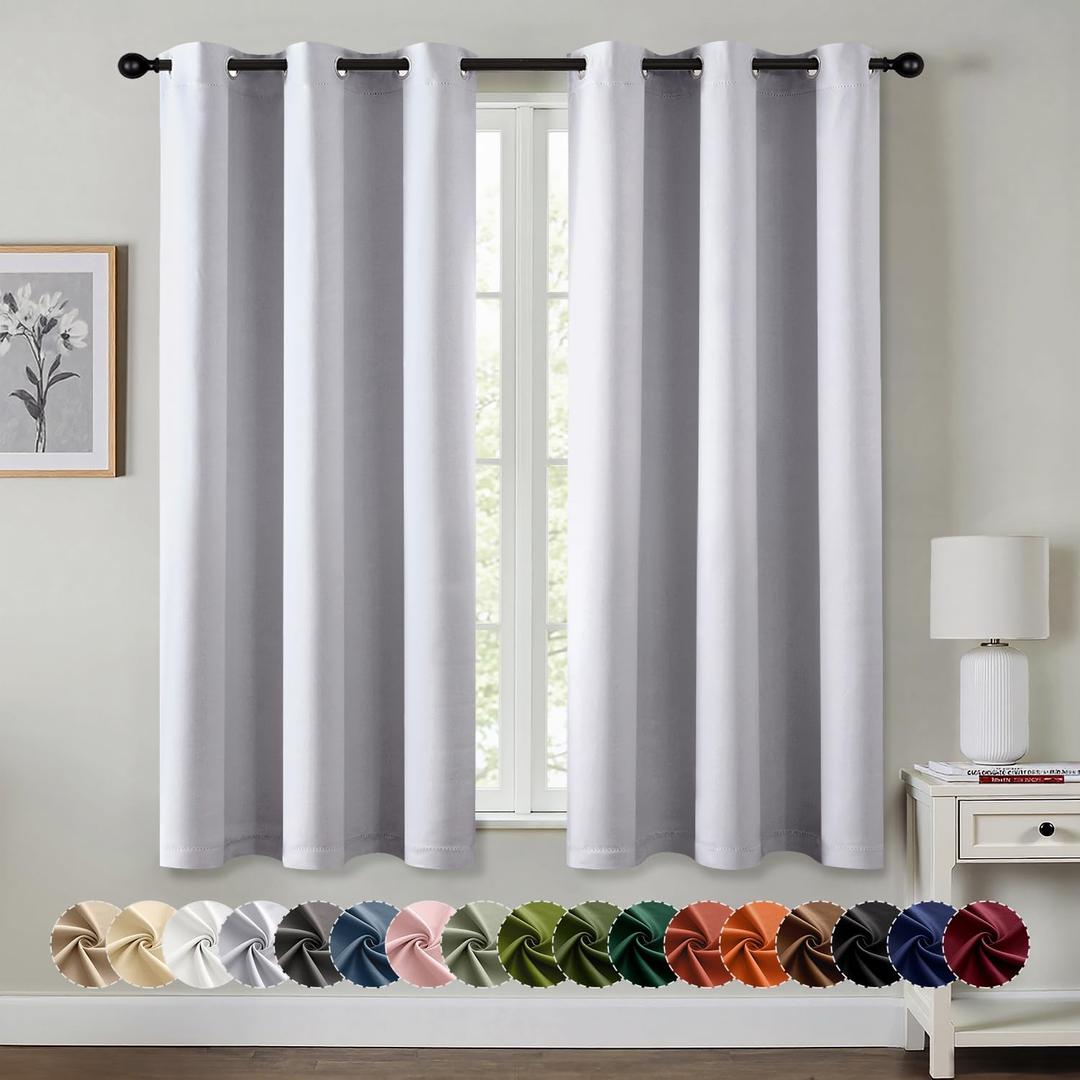 MIULEE Blackout Curtains for Bedroom Living Room 2 Panels, Thermal Insulated Room Darkening Drapes Grommet Noise Reducing Light Blocking Window Treatments 45 Inches Long 40x45 Inch Greyish White