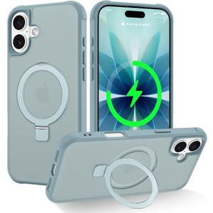 CHAOFEnG Magnetic Compatible with iPhone 17 Case with Stand [Military Grade Drop Tested][Compatible with Magnet] Ring Translucent Slim Hard Back Soft Edge, Teal Green