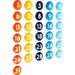 31 Large Magnetic Calendar Numbers, Colored Glass Calendar Magnets for Schedule Dry Erase Whiteboard, Magnetic Whiteboard, Refrigerator (Orange Blue, 1.37")