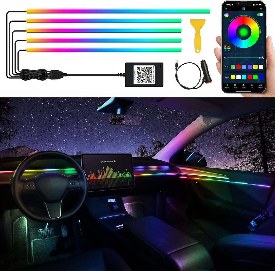 Acrylic Interior Car LED Strip Light with Wireless APP, RGB Dreamcolor 5 in 1 Ambient Lighting Kits, 16 Million Colors Sound Active Function Car Neon Lights, Sync to Music (Dreamcolor 5 in 1)
