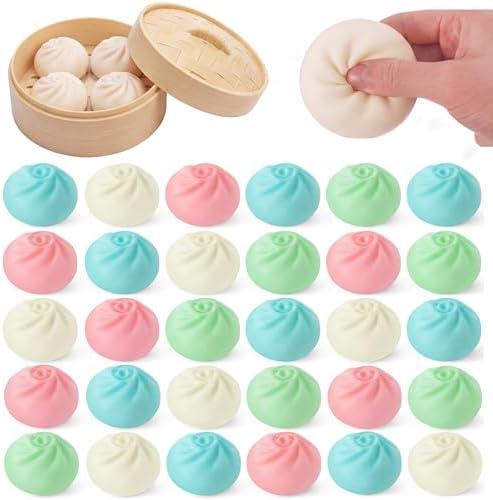 Wettarn 50 Pcs Dumpling Stress Balls Bulk 2.4 Inch Dumpling Fidget Toy Dough Stress Relief Bun Squeeze Toy with Storage Bag for Birthday Party Favors School Carnival Reward Gift (Pastel Color)