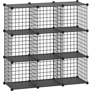 HUBSON Wire Cube Storage Organizer, Book/Toy/Craft/Potted Plants and petCloset Organizers and Storage Shelves, 9-Cube Freely Combinable Metal Grids Storage Shelf,Black Plus Iron