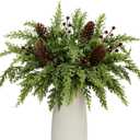 40 Pcs Artificial Pine Branches Pinecone Holly Berry Set, 12.5 Inch Christmas Greenery Picks Foliage Sprigs Fake Cedar Stems for Xmas Vase Filler DIY Crafts Garland Wreath Home Decor (40, Red Berry)