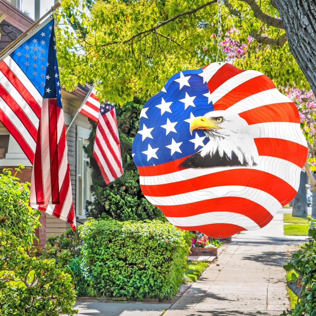 Eagle Wind Spinner Hanging Outdoor,Patriotic Wind Spinner Sun Catcher,3D Metal Art Sculptures Kinetic Craft Spinner for Garden Decor,4 of July Party Decorations for Backyard Patio Lawn Indoor