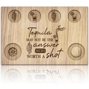 BENECREAT Cactus Shot Glasses Serving Tray, Wooden Flight Tray Glass Holder with Lemon Salt Rim Shot Glasses Board for Bar, Restaurant, Party, Family Gathering, 7.87x11.8 Inch