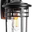 Darkaway Outdoor Porch Lights Wall Mount, Outdoor Light Fixtures Sconces Wall Lighting with Seeded Glass Waterproof Exterior Lights for Patio Yard House Hallway Doorway Garage(1 Pack, Black)