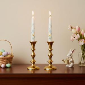 Rely+ Gold Candle Holders Set of 2 Decorative Centerpiece Table Candlesticks Holders for Taper Candles Home Decor Easter Candle Holders for Dinner Party Wedding Decorations