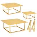 Dualshine 3 Pcs Square Gold Cake Stand Set, 8" 10" 12" Elegant Wedding Cake Stands & Dessert Table Display - Perfect for Birthday, Wedding Reception & Party Decor - Includes 2 Gold Tongs (Metal)