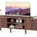 SUPERJARE TV Stand for 55 Inch TV, Entertainment Center with Adjustable Shelf, 2 Cabinets, TV Console Table, Media Console, Solid Wood Feet, Cord Holes, for Living Room, Bedroom, Walnut