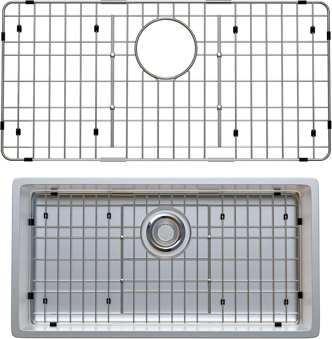 Slideep Sink Protector for Kitchen Sink, Sink Bottom Grid 27.5"L X 13.5"W, Premium Stainless Steel Kitchen Sink Protector Grid Sink Grate Rack Rear Drain Hole