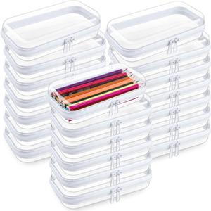 20 Pcs Clear Hard Zipper Case Bulk Hard Shell Plastic Pouch Transparent Double Zippers Toy Storage Organizer Bins for Building Blocks, Puzzles, Cosmetics(7.48 x 2.94 x 2 Inch)