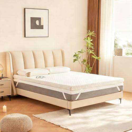 KaforizonZzz 3 Inch Memory Foam Mattress Topper Twin Size - CertiPUR-US Certified - Gel Cooling Mattress Pad with Removable Bamboo Cover,Bed Topper for Pressure Relief(White) (White, Full)