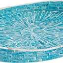 PEMAR 15.7" x 11.8" Oval Capiz Shell Serving Tray, Decorative Ottoman Tray for Living Room, Coffee Table, Breakfast in Bed, Candle Display (Teal Sunlight)