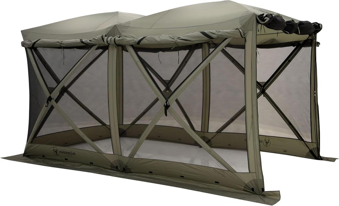Gazelle Tents Tandem Gazebo, Easy Pop-Up Hub Screen Tent, Durable, TriTech Mesh, Waterproof, UV Resistant, 10-Person, Agave Green, 89" x 86" x 156", GG800AG