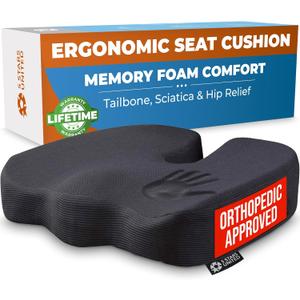 5 STARS UNITED Seat Cushion for Tailbone Pain Relief  Memory Foam Lifting Pillow for Coccyx, Hip, Hemorrhoid, Sciatica & Post-Surgery Recovery  Wheelchair, Car, Desk, Gaming & Office Chairs, Black (Standard)