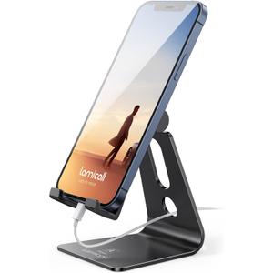 Lamicall Adjustable Cell Phone Stand, Desk Phone Holder, Cradle, Dock, Compatible with iPhone 17 16 15 14 Air Plus Pro Pro Max 13 12 X XS, 4-8" Phones, Office Accessories, All Smartphones, Black