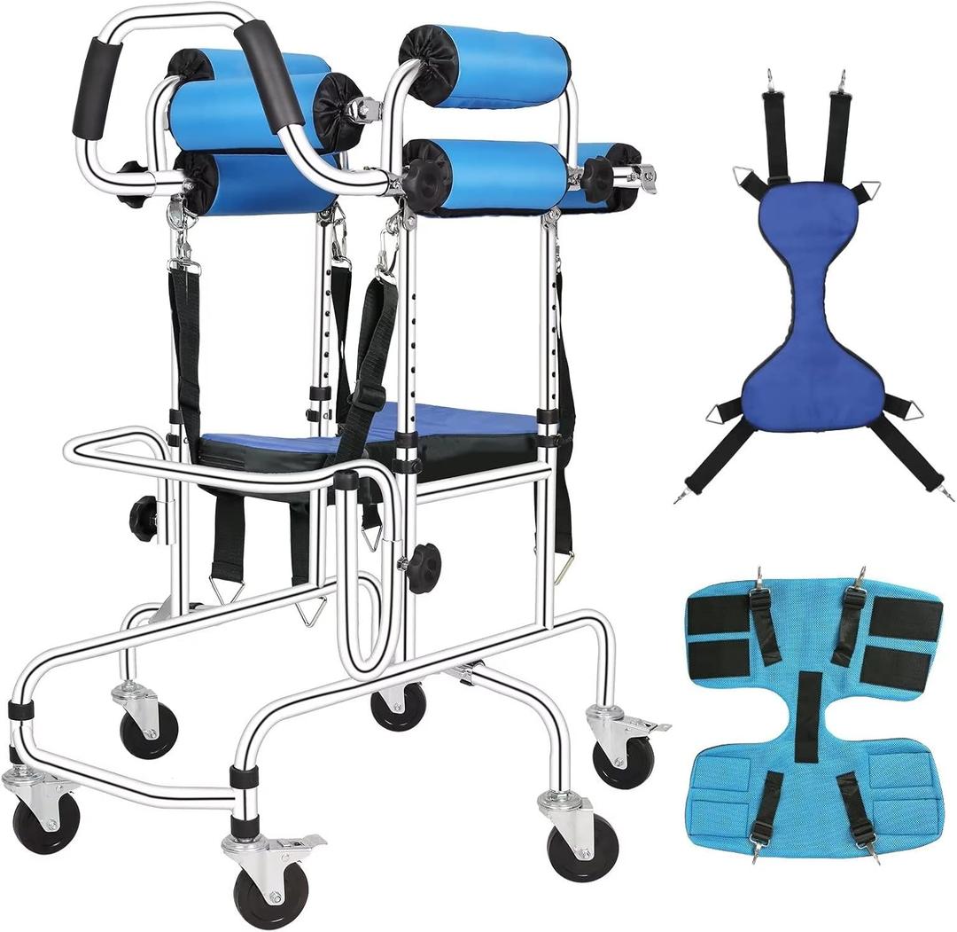 6-Wheels Walkers Disabled Children Cerebral Palsy Disabled Kids Walker, Upgrade Double Cushion Auxiliary Equipment Rehabilitation Standing Walking Aid for Lower Limb Training and Assis (35*25*24in)