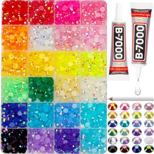 2000Pcs 6mm Rhinestones for Bedazzling, Bedazzler Kit with Rhinestones and Tools, Flatback Resin Jelly AB Colorful Rainbow Crystals Gems Set with Glue for Nail Art Crafting Clothes Crafts