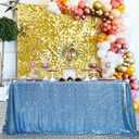QueenDream Sequin Tablecloth 60"x102" Sparkly Party Table Cloths Sequin Table Cloth Overlay for Wedding Birthday Baby Shower Decoration Baby Blue