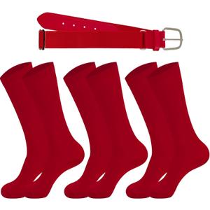 Adult Men's Baseball Softball Socks and Belt Set, Younth Soccer Baseball Belt and Socks(3 Pairs of baseball Socks and Belt) (Red)