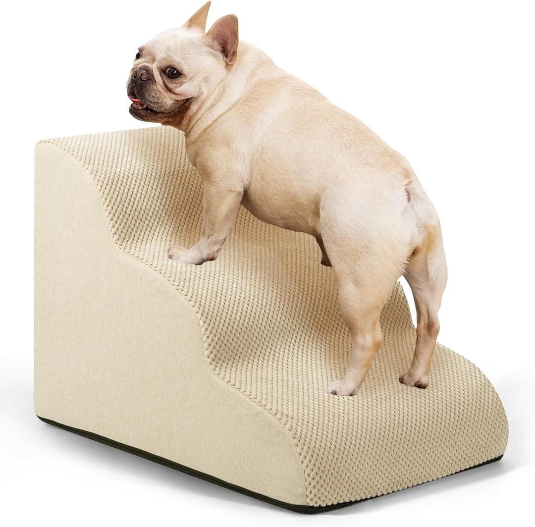 Aodisman Dog Ramp and Stairs for Small Dogs & Cats,3-Step Pet Stairs for Couch Sofa and Chair,Indoor Anti-Slip Dog Stairs for Old Cats and Puppy,Beige
