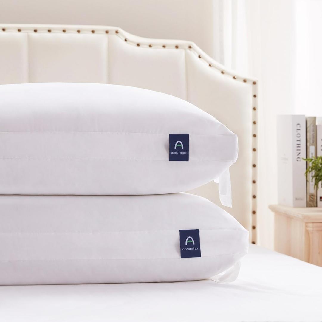 ACCURATEX Pillows King Size Set of 2, Hybrid Shredded Memory Foam Pillow[Adjustable Loft], Fluffy Down Alternative Fill Removable Cotton Cover, Firm Supportive Pillow for Side Back Sleepers (King (Pack of 2), White)